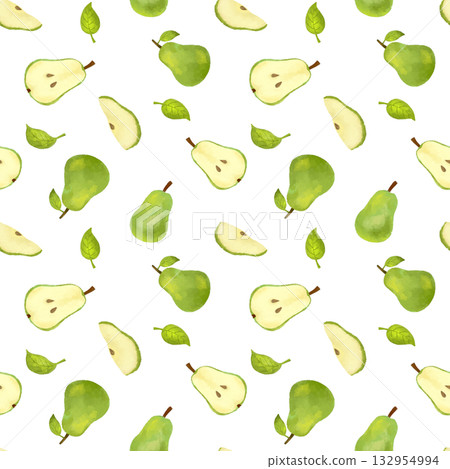 水彩梨子無縫圖案－柔和的秋季設計元素 132954994