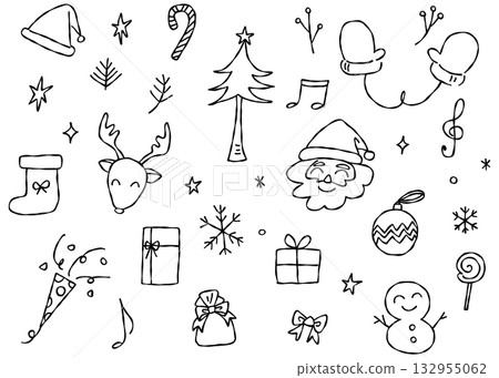 A set of hand-drawn Christmas illustration materials and decoration materials A set of hand-drawn Christmas illustration materials and decoration materials 132955062