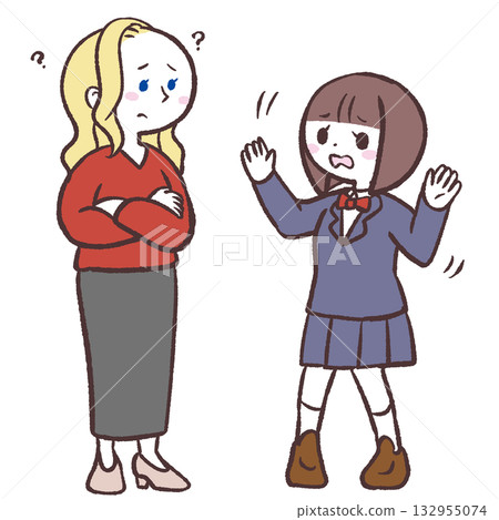 Illustration of a Caucasian woman and female student who cannot communicate Illustration of a Caucasian woman and female student who cannot communicate 132955074