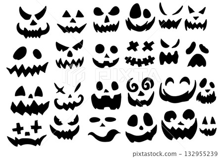 Halloween Pumpkin Face Silhouette Set | Jack-o'-Lantern Illustration Collection Halloween Pumpkin Face Silhouette Set | Jack-o'-Lantern Illustration Collection 132955239