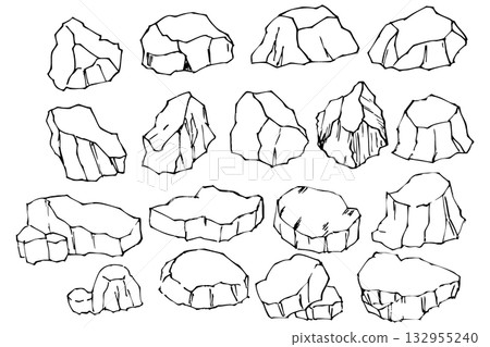 Rock Line Drawing Set | Stone Illustration Collection Material Vector Rock Line Drawing Set | Stone Illustration Collection Material Vector 132955240