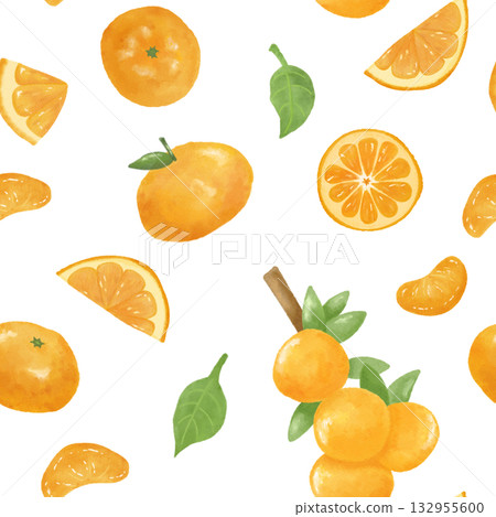 Seamless watercolor orange and mandarin orange pattern | Fruit design, winter background, miscellaneous goods design 132955600
