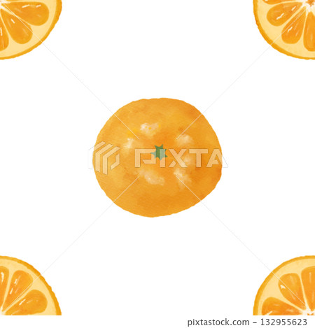Seamless watercolor orange and mandarin orange pattern | Fruit design, winter background, miscellaneous goods design 132955623