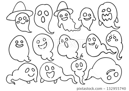 幽靈線稿套裝 | 萬聖節插畫組合向量圖 幽靈線稿套裝 | 萬聖節插畫組合向量圖 132955740