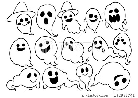 幽靈線稿套裝 | 萬聖節插畫組合向量圖 幽靈線稿套裝 | 萬聖節插畫組合向量圖 132955741