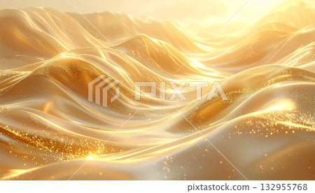 Elegant and luxurious silk flow with sparkling light particles, luxurious cosmetics and fashion background material 132955768