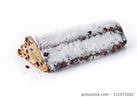 Traditional Christmas Stollen with Raisins and Powdered Sugar Traditional Christmas Stollen with Raisins and Powdered Sugar 132955882