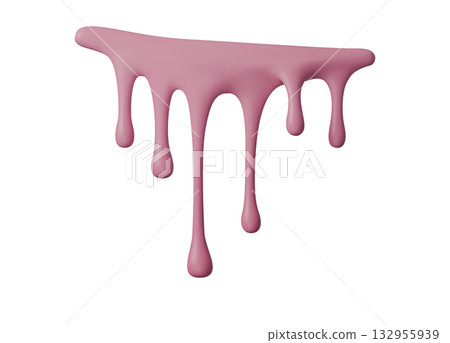 Pink 3D liquid drip with glossy texture. Melting candy or cream effect for dessert, paint, or cosmetic concept. Vector design element isolated on white background 132955939