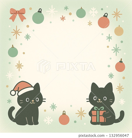 聖誕黑貓相框（方形，帶禮物和聖誕帽） 132956047