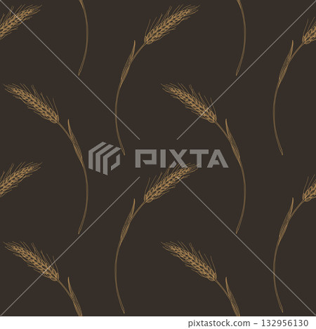 Seamless pattern of two rows of wheat on a brown background. For packaging design, cards, cover, prints, product labels and fabric. Seamless pattern of two rows of wheat on a brown background. For packaging design, cards, cover, prints, product labels and fabric. 132956130