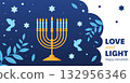 Minimalist Happy Hanukkah Greeting Card Illustration with Menorah, and Doves Festive Jewish Holiday Symbols 132956346