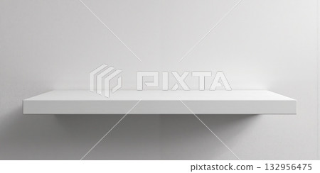 Empty White Shelf Isolated Transparent Background Simple Product Display Ledge Wall Mounted Minimalist Floating Platform Clean Blank Stage A simple 132956475