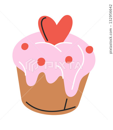 Valentines day cupcake hand drawn Valentines day cupcake hand drawn 132956642