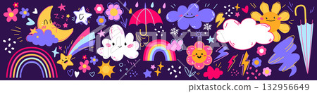 Weather cute kid cartoon set Weather cute kid cartoon set 132956649