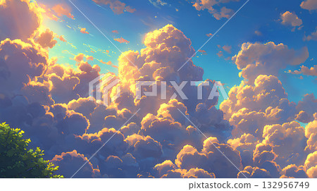 夏日積雲籠罩著柔和的陽光。 132956749