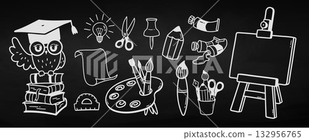 Chalkboard education doodles illustration 132956765