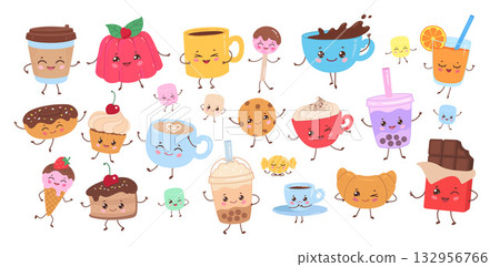 Cute desserts and drinks characters setis Cute desserts and drinks characters setis 132956766