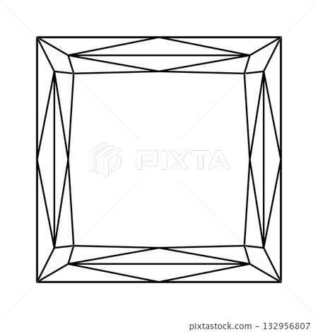 Princess diamond cut shape. Design diagram. Diamond top view isolated on white background. Princess brilliant cut.Gemstone outline icon for jewellery design, branding, packaging, logo, digital graphic 132956807
