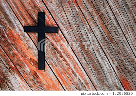 Black Cross On Wooden Texture Black Cross On Wooden Texture 132956820