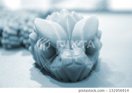 Art object printed on 3D printer. Model printed on 3D printer. 3D printed object. Shape printed on 3D printer from molten plastic. Printing technology. New modern additive FDM printing technologies 132956914