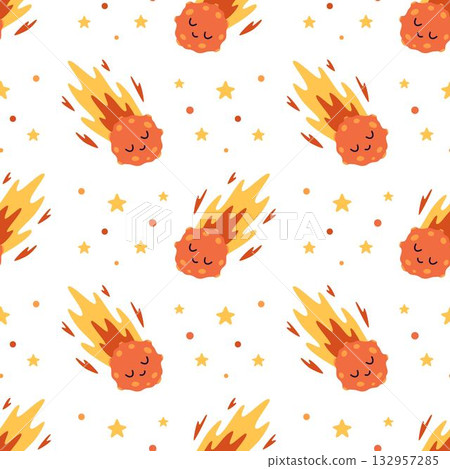 cartoon meteorite seamless pattern 132957285