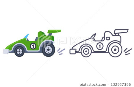 Green racing car for competition. 132957396