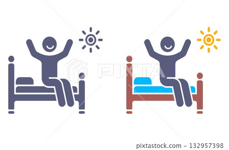 Icon of a person waking up in the morning. Icon of a person waking up in the morning. 132957398