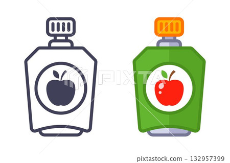Small package of applesauce. Baby food. Small package of applesauce. Baby food. 132957399