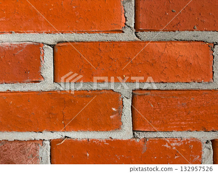 A close-up of a new brick wall. Cement between the bricks. A close-up of a new brick wall. Cement between the bricks. 132957526