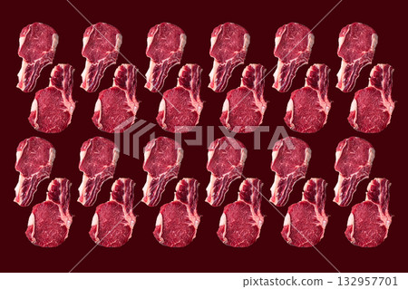 Raw uncooked beef steak isolated 132957701