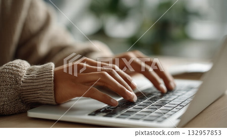 hands typing on a laptop 132957853