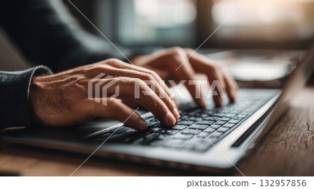hands typing on a laptop 132957856