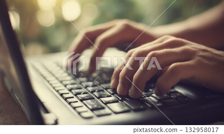 hands typing on a laptop 132958017