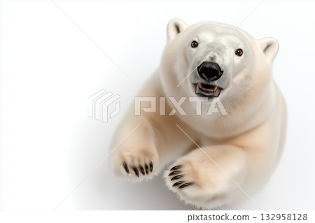 Polar bear wildlife animal in Arctic snow with cute fur and predator features captured in portrait Polar bear wildlife animal in Arctic snow with cute fur and predator features captured in portrait 132958128