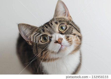 Tabby Domestic Cat Feline with Whiskers and Cute Animal Features 132958133