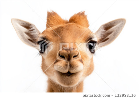 Adorable animal portrait featuring large eyes and ears with a closeup view of nature's cuteness 132958136