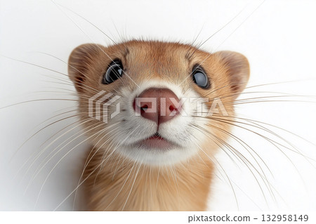 Adorable ferret with whiskers and cute face, a perfect pet animal with charming fur 132958149