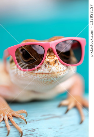 Cool reptile lizard with sunglasses, cute and fashionable animal pet chill pose Cool reptile lizard with sunglasses, cute and fashionable animal pet chill pose 132958157