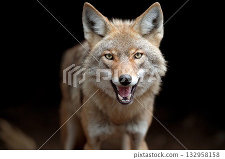 Wildlife image featuring an animal in its natural forest habitat with keen eyes and fur details 132958158