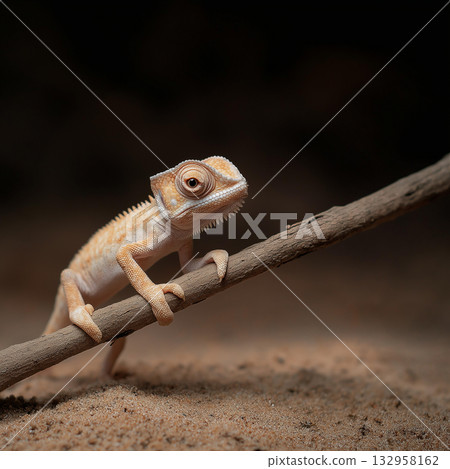 Chameleon reptile on branch in nature, desert wildlife animal with camouflage and lizard pet features Chameleon reptile on branch in nature, desert wildlife animal with camouflage and lizard pet features 132958162