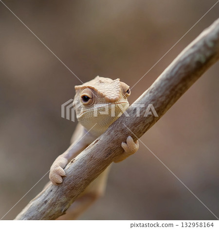 Lizard reptile in nature wildlife closeup on branch with camouflage and animal creature 132958164