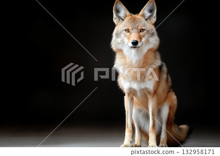 Animal portrait of an alert and agile canine with fur in its natural forest habitat Animal portrait of an alert and agile canine with fur in its natural forest habitat 132958171
