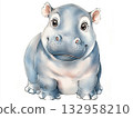 Cute hippo cartoon illustration in blue tones, perfect for playful wildlife art lovers 132958210
