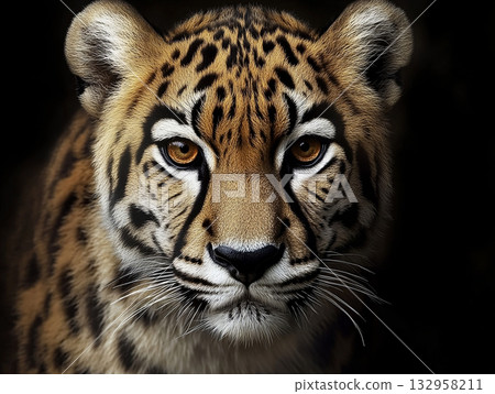 Leopard, wildlife predator in bigcat kingdom with carnivore presence in jungle and forest habitat 132958211
