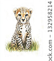 Cute cheetah cub in nature with spots in the grass, a perfect wildlife safari animal image 132958214