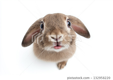 Cute bunny with fluffy ears and adorable expression in a nature setting 132958220