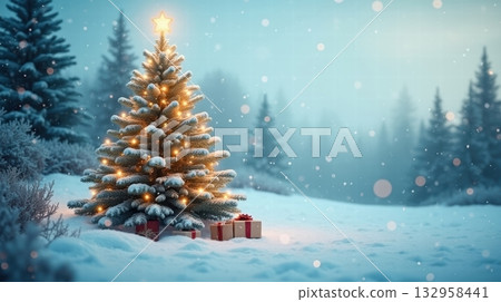 decorated Christmas tree, a centerpiece of winter wonderland 132958441