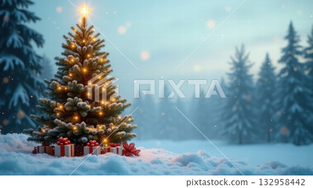 decorated Christmas tree, a centerpiece of winter wonderland decorated Christmas tree, a centerpiece of winter wonderland 132958442