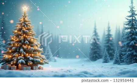 decorated Christmas tree, a centerpiece of winter wonderland 132958443