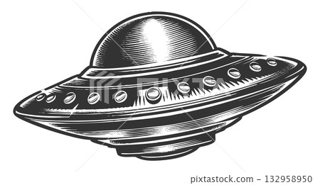 UFO flying saucer engraving raster 132958950